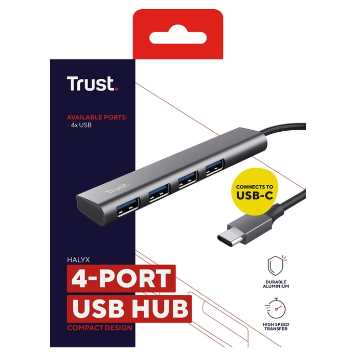 Hub Trust Halyx 4-port USB-C zilver