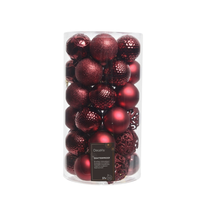 Kerstballenmix Decoris ossenbloed koker à 37 stuks