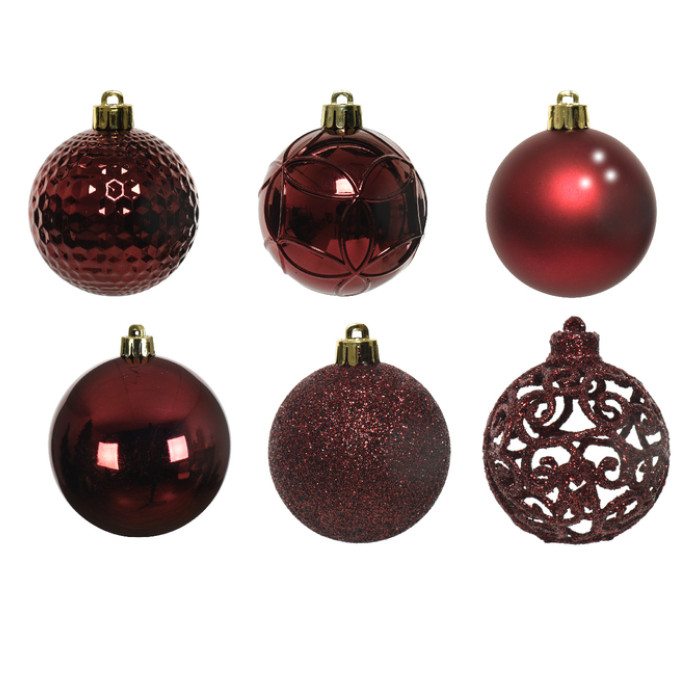 Kerstballenmix Decoris ossenbloed koker à 37 stuks