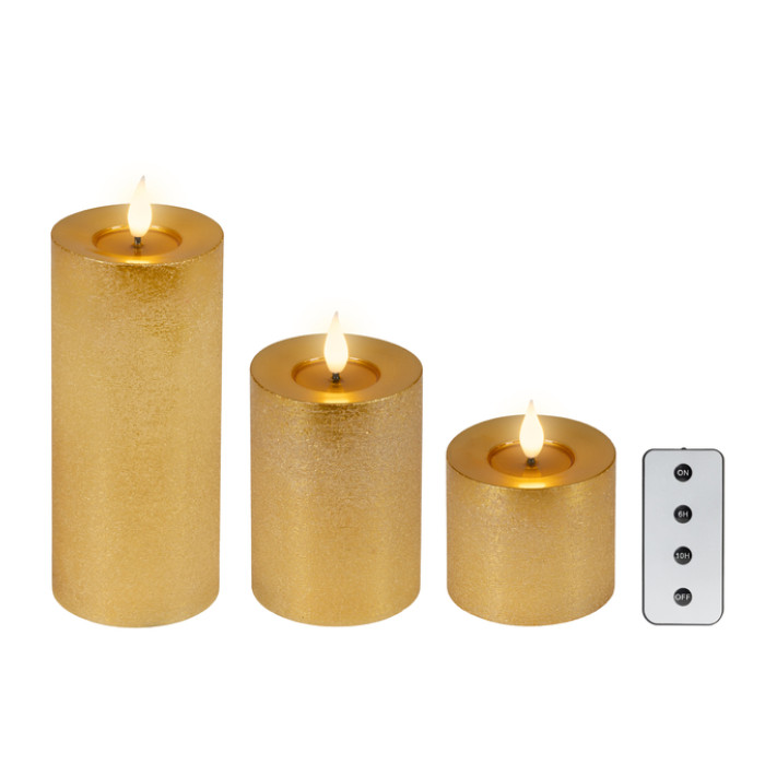 Ledkaars Lumineo fire flame effect goud set à 3 groottes