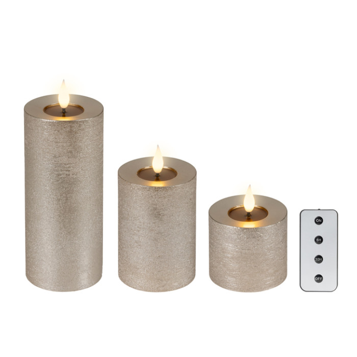 Ledkaars Lumineo fire flame effect zilver set à 3 groottes