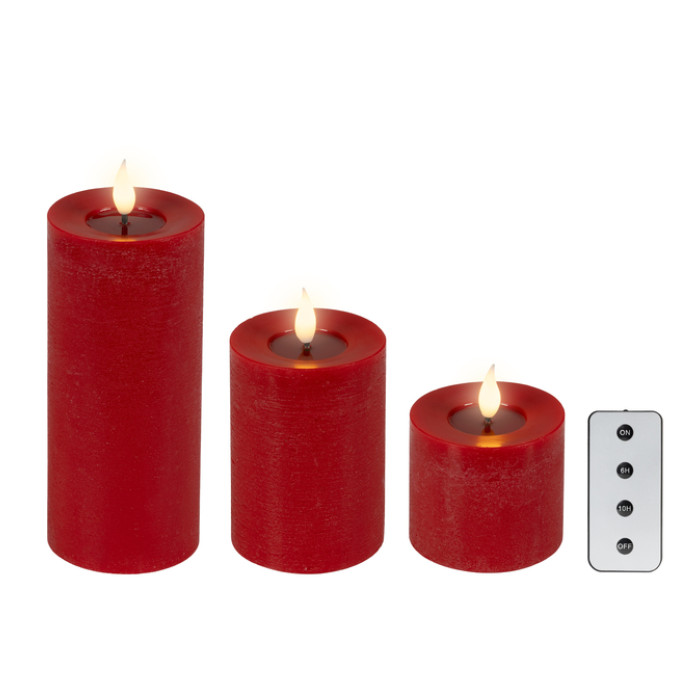 Ledkaars Lumineo fire flame effect rood set à 3 groottes