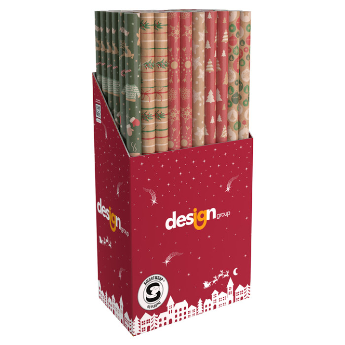 Inpakpapier Kerst kraft 200x70cm assorti