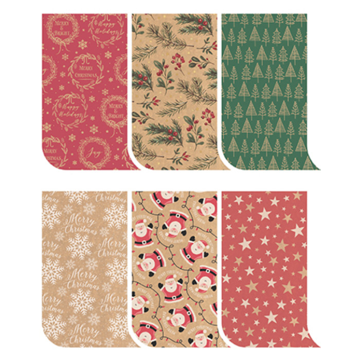 Inpakpapier Kerst kraft 200x70cm assorti