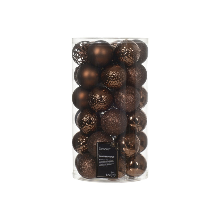 Kerstballenmix Decoris Espresso koker à 37 stuks