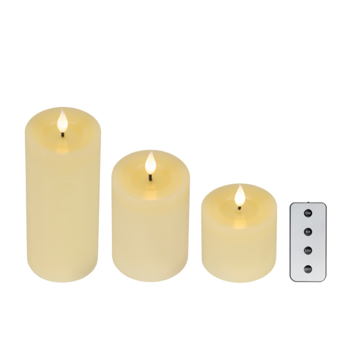Ledkaars Lumineo fire flame effect creme set à 3 groottes