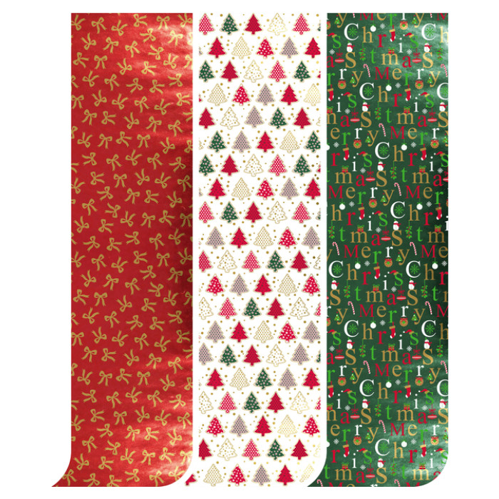 Inpakpapier Kerst metallic 200x70cm assorti