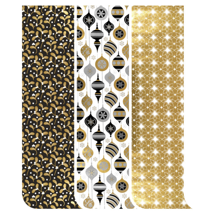 Inpakpapier Kerst Elegant Metallic  200x70cm assorti
